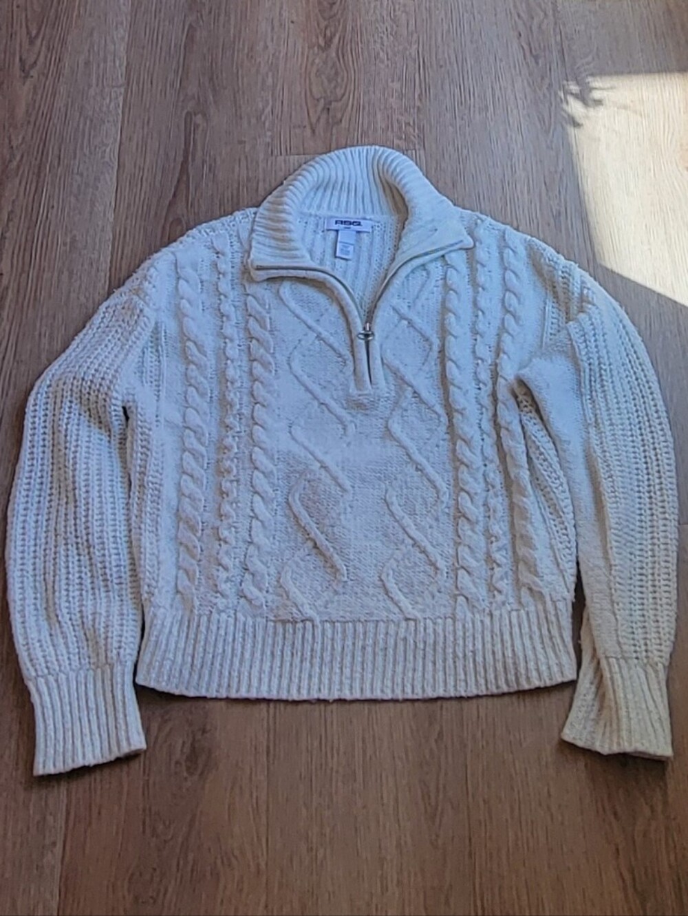 RSQ - Small Cable-knit Quarter-zip Cream Pullover Sweater